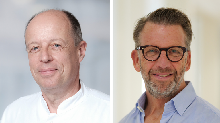 Portraitfotos Prof. Dr. Friedrich-Christian Rieß und Prof. Dr. Thorsten Hanke, Chefarztwechsel Albertinen Herz- und Gefäßzentrum