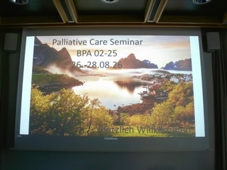 Präsentationsfolie zum Palliative-Care-Seminar des Kurses BPA 02-25 vom 26. bis 28. August 2026.