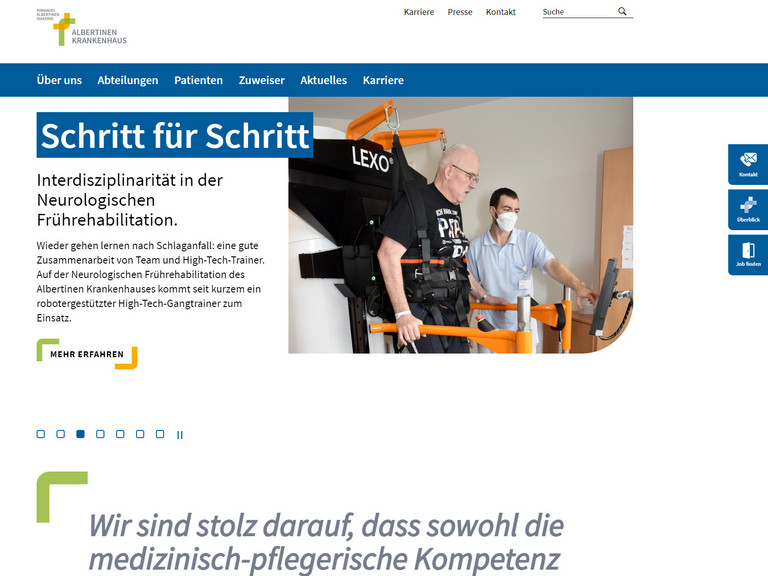 Screenshot neue Webseite nach dem Relaunch, Albertinen Krankenhaus Hamburg-Schnelsen